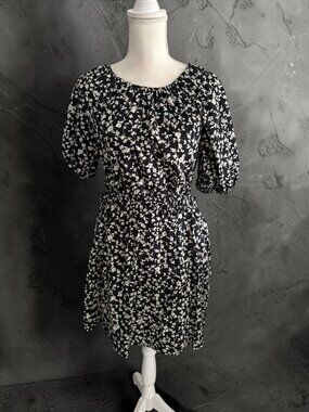 GAP Cream Black Floral Cutoff Dress Size Medium
